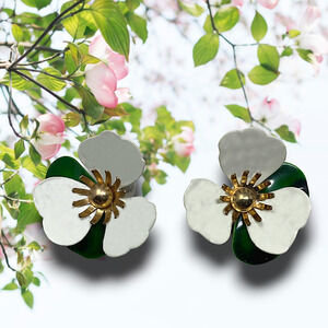 Vintage 1970's Sarah Coventry Magnolia Leverback Earrings Painted Metal Tole